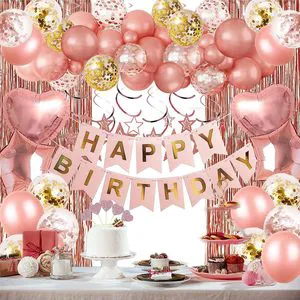 LUYI Rose Gold Birthday Balloon Set Happy Birthday Banner Decoration Party Scene Decoration Balloon Set