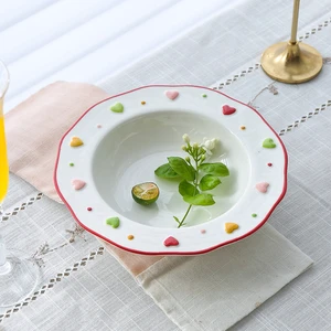 LovingHome Valentines Day Design Ceramic Wedding Tableware Floral Dinner Set Includes Heart Coffee and Floral Plates Set