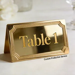 Personalized Customized Brass Restaurant Table Number Plate Vertical Table Number Restaurant Metal Stand-up Seating Sign Upscale