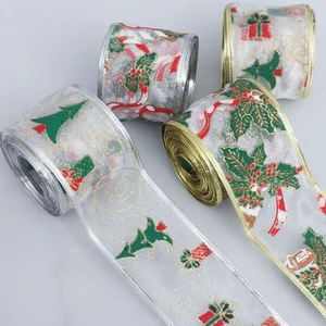 Glitter Metallic Wired Edge Ribbon - Gold and Silver Christmas Tree Decoration Ribbon for Gift Wrap