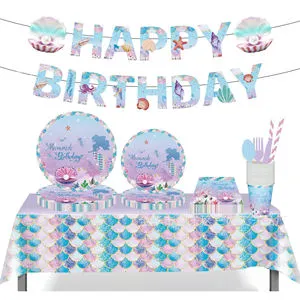 In Stock Party Tableware Set Paper Plates Cups Fiesta Baby Shower Wedding Birthday Party Table Decorations for Home
