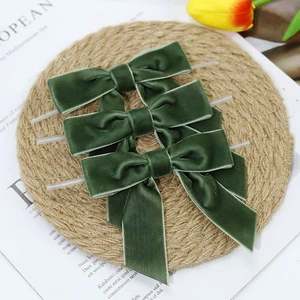 12pcs Christmas Green Velvet Bows And Ribbon Polyester Wreath Garland And Twisted Tie For Tree Decorations