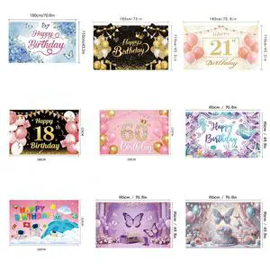 Birthday Backdrop Happy Birthday Background Banner Flag 100% Polyester Free Design Birthday Party Decoration