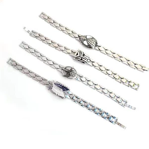 7 Styles Mixed Game Eren Jaeger Luffy Anime Hand Cuff Bracelet for Men Metal Watch Strap Long Chain Ladies Bracelets