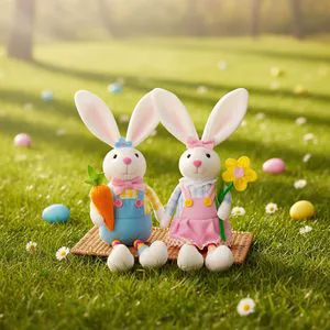 Easter Bunny Decoration Plush Rabbit with Carrot & Egg Garland for Party Home Decor