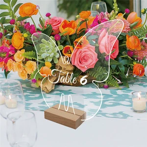 Clear Acrylic Wedding Place Card with Wood Stand Butterfly Shape Blank Table Sign Table Number for Birthday Baby Shower Party