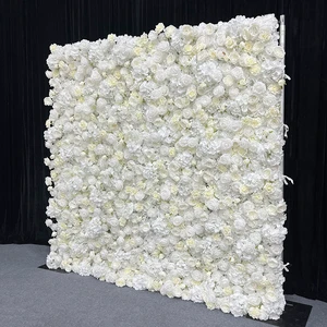 Promise High Quality Artificial White Rose Flower Wall Roll up Flower Wall Wedding Panel for Wedding Backdrop Decoration