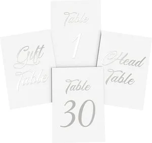Silver Table Numbers Seating Cardstock Signs White and Silver Letters Event Stylish Decor for Wedding Banquet, Party, Restaurant