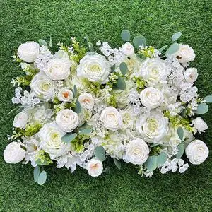 3D Handmade Silk Rose Artificial Flower Wall with Green Leaves for Wedding Decoration-Modern Style