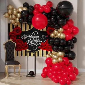 Low MOQ Custom Wholesale Casino Style Balloon Set Decoration Kit Black Red Gold Birthday Decorations for Adults Birthday Party