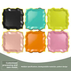 Stock Hot Selling Gold Foil Birthday Party Shaped Paper Plate Disposable Tableware High Quality Environment-Friendly Dish Party