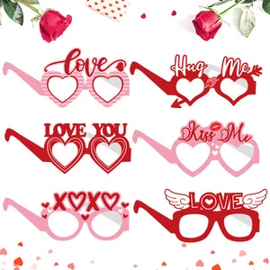 Valentines Day Red Pink Heart Paper Glasses Easy Assemble Photo Booth Props Decor Party Supplies