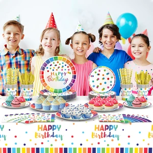 Hot Sale Colorful Polka Dot Paper Party Supplies Set Birthday Decorations For Kids Birthday Party Celebration