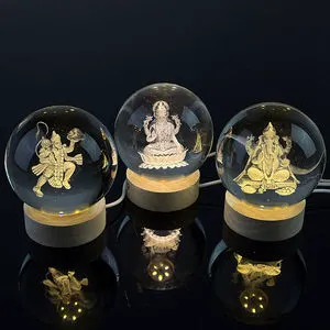 New Custom Hindu Ganesh God Crystal Ball 3D Laser Engraved Religious Night Light Glass Ball Decor Souvenir Gifts MH-Q0285