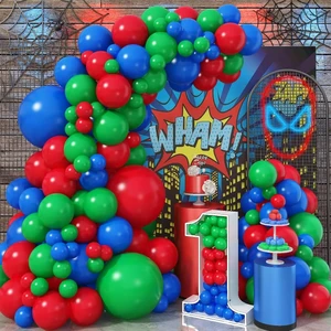60Pcs Red Blue Green Balloon Arch Garland Kit, for Super Spider Hero Party Kids Birthday Baby Shower Graduation Party Supplies