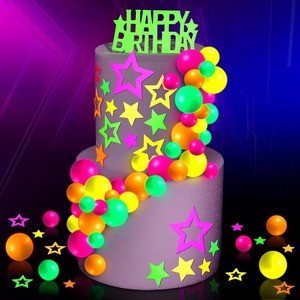 Novelty Party UV Glow Neon Black Light Reactive Cake Toppers Birthday Party Decoration