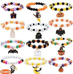 New Arrival Halloween Wristlet Key chains Chic Punk Pumpkin Ghost Bats Death pendant Beading Bracelet Charm Wrist straps Jewelry