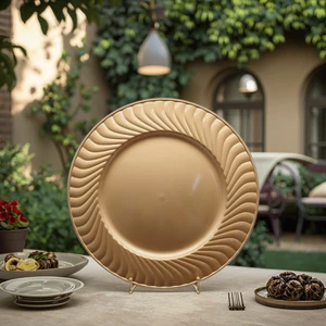2025 New High Quality 33cm/13 Inch PP Plastic Charging Plate Classic Design Style Plant Pattern for Wedding Decorations Parties