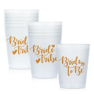 Frosted Rose Gold Bachelorette Party Bridal Cup 12 Oz Drinking Engagement Wedding Plastic Wine Glass Direct Drinking Portable