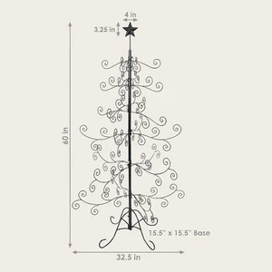 Iron Christmas Tree Stand with Multiple Hooks for Hanging Small Items Tabletop Base Spruce Black Powder Coated