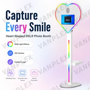Unique Heart Shaped Instant Print Selfie Photo Booth Touchscreen 15.6 Inch SLR Camera Stand Kiosk Custom Logo RGB Light Wedding