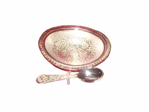 Silver Plated Oval Bowl With Spoon Luxury Decorative Serving Bowl For Dry Fruits Sweets And Festive Gifts