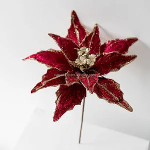 11 Inch Christmas Tree Wreath Ornaments Poinsettia Artificial Flower Xmas New Year Wedding Party Holiday DIY Decoration
