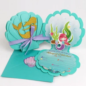 Pool Party Supplies 24 Pcs Mermaid Favor Supplies Mermaid Party Invitations Cards for Kids Birthday Baby Shower Party Supplies