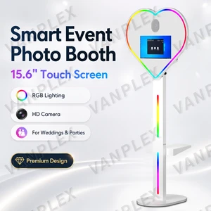 Heart Shaped Instant Print Photo Booth 15.6 Inch Touch Screen DSLR Kiosk Lightweight Indoor Outdoor Wedding Party Festival