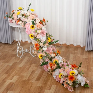 Wholesale European Style Artificial Flower Runner Arrangement Colorful Silk Hydrangea Rose Flower Runners Wedding Table Decor