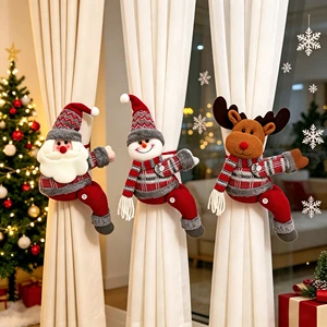 Christmas Curtain Buckle Tieback Cute Santa Claus Snowman Elk Cartoon Doll Curtain Holder for Home Holiday Window Decoration
