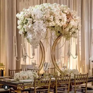Modern Iron Vintage Gold Arch Flower Stand Wedding & Event Party Table Centerpiece Decoration