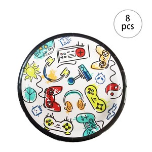 Video Game Party Supplies Brand LR 8-Piece Paper Plates Gaming Party Birthday Decorations Favors Kids Disposable Safe Food Grade