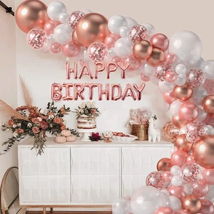 107PCS/SET Rose Gold Birthday Latex Balloon Decoration Baby Girls Gender Reveal Children's Birthday Party Balloon Set Decor