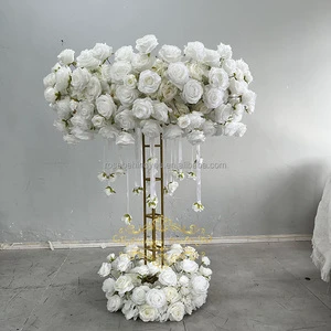 Hot Sale Wedding Table Decor Flower Base White Hanging Roses Artificial Large Table Flower Centerpieces for Wedding