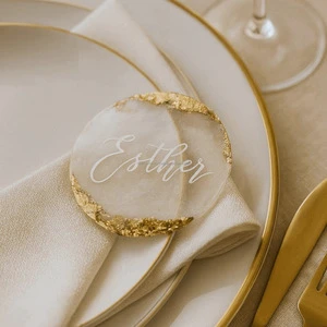 Vanilla Printing Luxury Acrylic Wedding Place Cards Escort Cards Gold Foil Calligraphy Guest Name Card Holder Elegant Table
