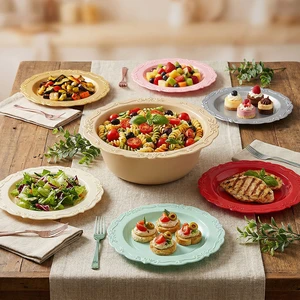 Disposable Plastic Fancy Lace Plates for Holiday Feasts Family Celebrations and Special Events