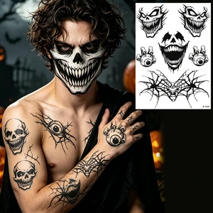 Temporary Spooky Bat & Spider Web Glow-in-the-Dark Non-Toxic Waterproof Tattoo Stickers for Face & Body Festive Creative Makeup