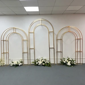 Golden Metal Arch Background Decorative Prop Elegant Wedding Stage Backdrop Stand for Floral Fabric Draping Ceremony Decoration