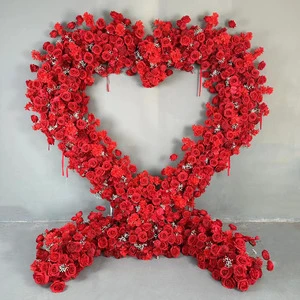 Red Pink White 2.4M*2.4M Artificial Heart Shaped Flower Arch For Romantic Proposal Decoration Wedding Stage Backdrop