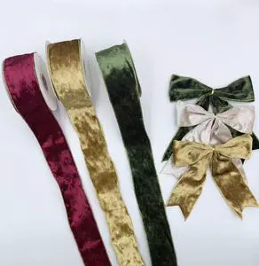Cross-Border Hot Sale Christmas Iron Wire Gold Edge Polyester Velvet Cloth Tree Decoration Butterfly Bow Ribbon