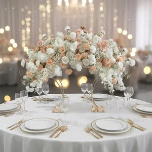 Beautiful Silk Artificial Peach Colors Flower Centerpieces for Wedding Valentine's Day & Thanksgiving Table Decorations