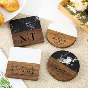 High Quality Marble Wood Coasters Custom Engraved Marble And Wood Coasters Wooden Marble Coasters For Drinks