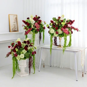 Modern Artificial Hydrangea and Red Rose Silk Flower Bouquet Wedding Table Centerpiece Decoration Durable High Quality