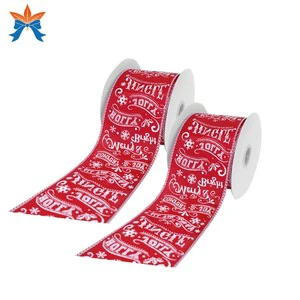 Red Satin with White Merry Christmas Wired Canvas Ribbon