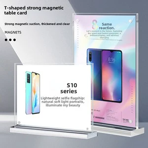 Strong Magnetic Acrylic T-Shaped Double-Sided Pull-Down Stage Card Table Card Advertising QR Code Display Board Standing Sign