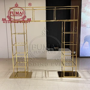 Custom Modern New Arrival Large Wedding Stage Wall Gold Metal Multi-layer Square Arch Backdrop Stand