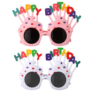 Happy Birthday Sunglasses Funny Cupcake Shaped Party Glasses ABS Material Silk Screen Printed Novelty Photo Booth Props Party