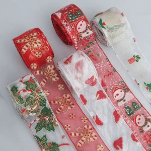 High Quality Transparent 6.5cm Xmas Element Printed Ribbon for Christmas Gift Wrapping 10 Yards/Roll