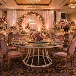 Modern Luxury Dinning Table Gold Luxury Round Stainless Steel Hotel Wedding Event Party Tables